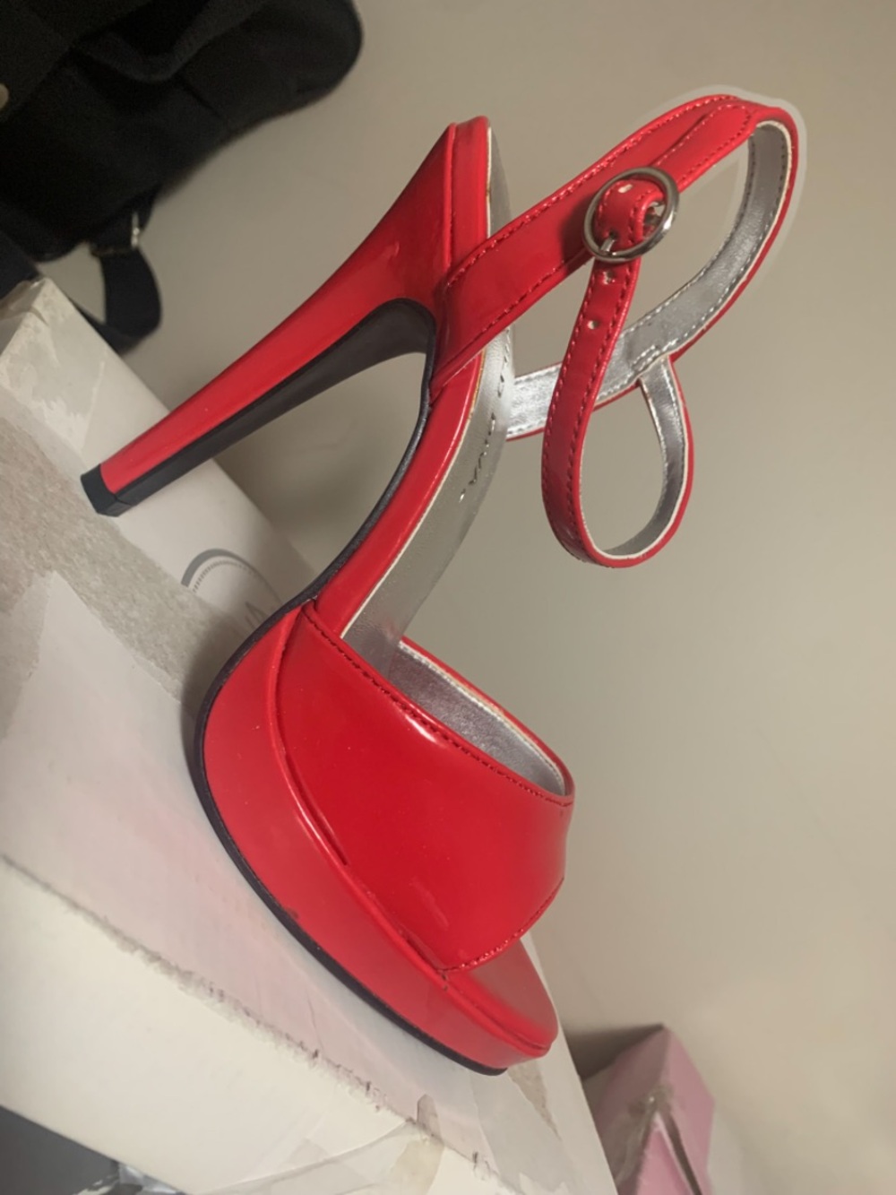 Red Patent Platform Ankle-Strap High Heels Wild Diva